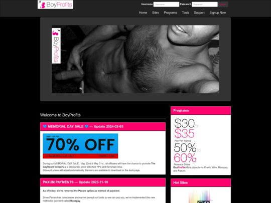 BoyProfits review, a site that is one of many popular Gay Paysite Affiliate Programs