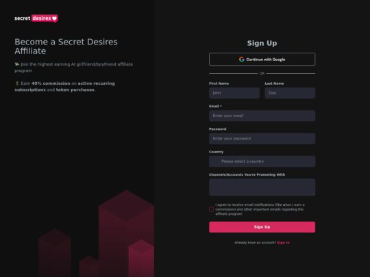 Secret Desires review, a site that is one of many popular AI Porn Affiliate Programs